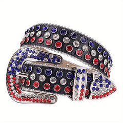 Men's Women's Flag Rhinestone Belt Western Cowboy Crystal Studded Strap