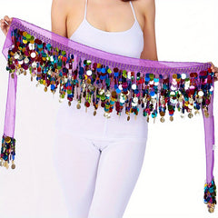Colorful Belly Dance Hip Scarf with Sequins Coins Tassel Waistband