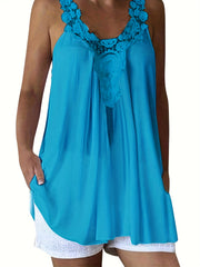 Floral Lace Stitching Tank Top Crew Neck Summer Sleeveless