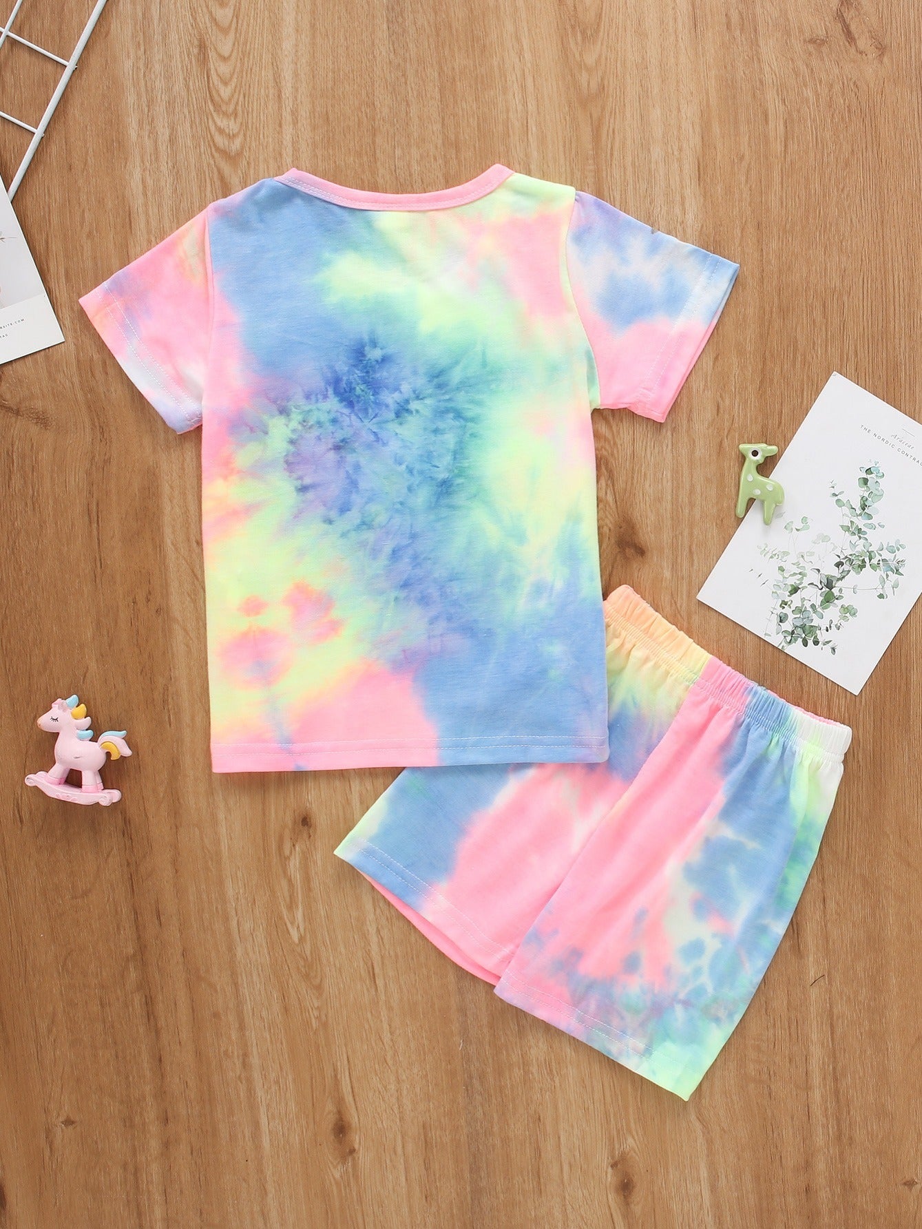2pcs Baby Rainbow Tie Dye Shirt Top & Shorts Set