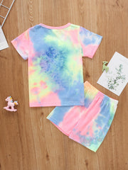 2pcs Baby Rainbow Tie Dye Shirt Top & Shorts Set