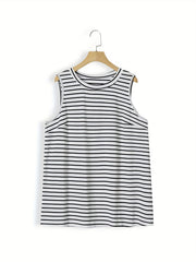 Women's Plus Solid Hoodie & Striped Tank Top Outfit
