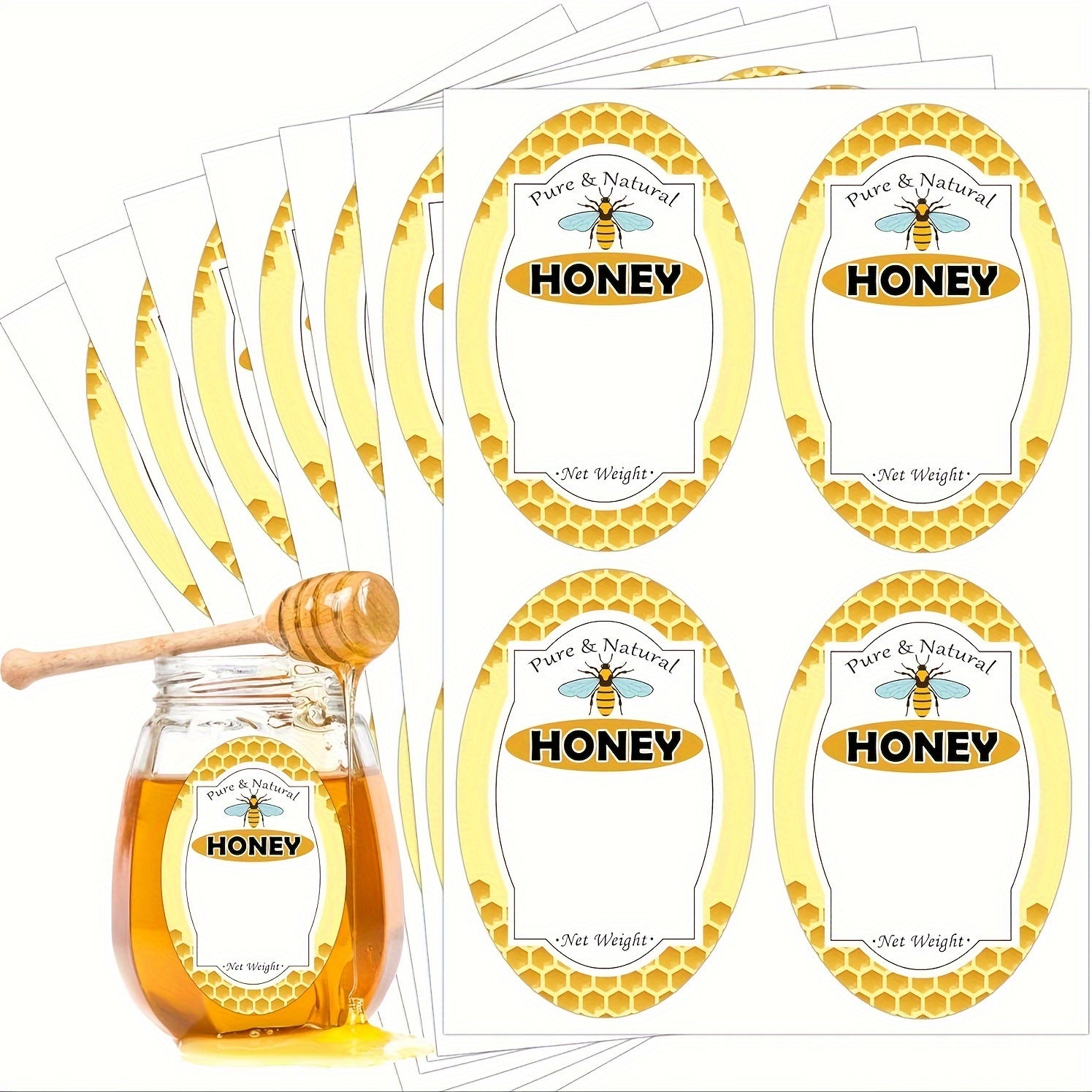 60 Pack 2 3 inch Pure Honey Labels Stickers for Jars Home Business Use