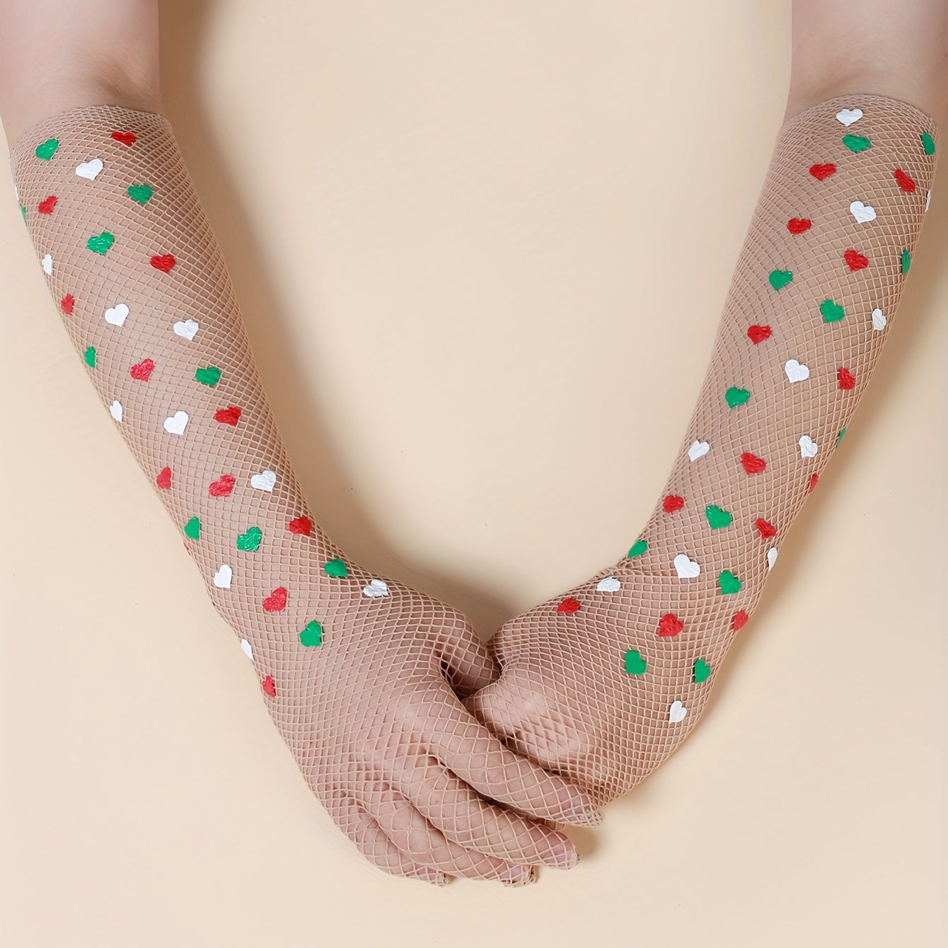Colorful Heart Long Gloves Mesh Breathable Translucent Y2K Decorative Gloves