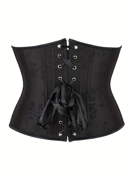 Jacquard Strapless Corset Bustier Tummy Control Lace Up Slimmer Body Shaper