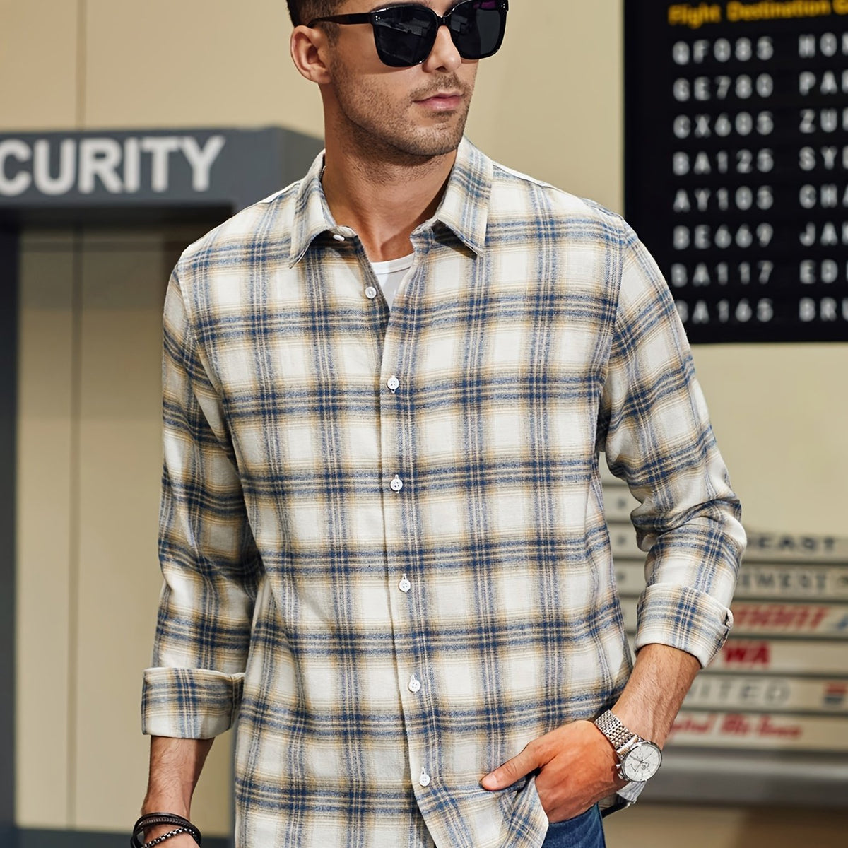 Men's Plaid Button Down Shirts for Autumn Winter