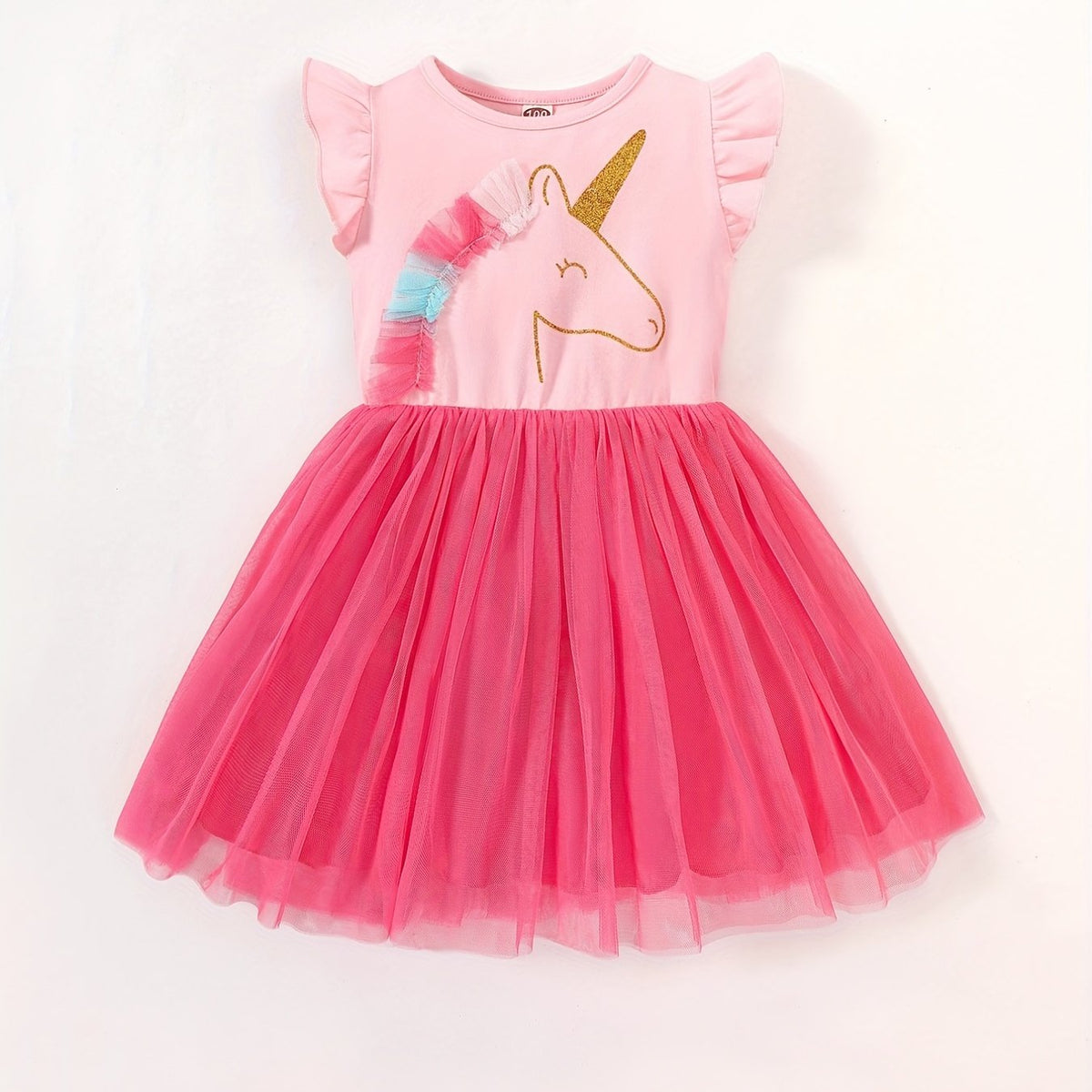 Toddler Girls Cartoon Unicorn Mesh Princess Dress For Party Beach Vacation