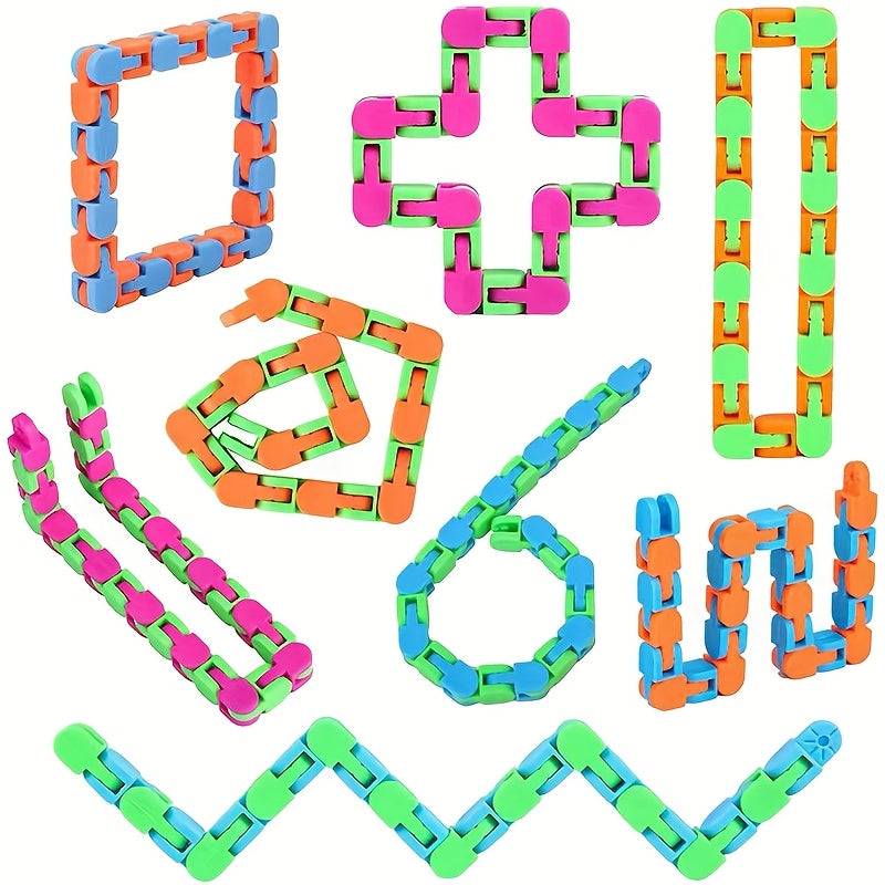 Colorful Chain Building Blocks 24 Link Toy Orange Green Pink