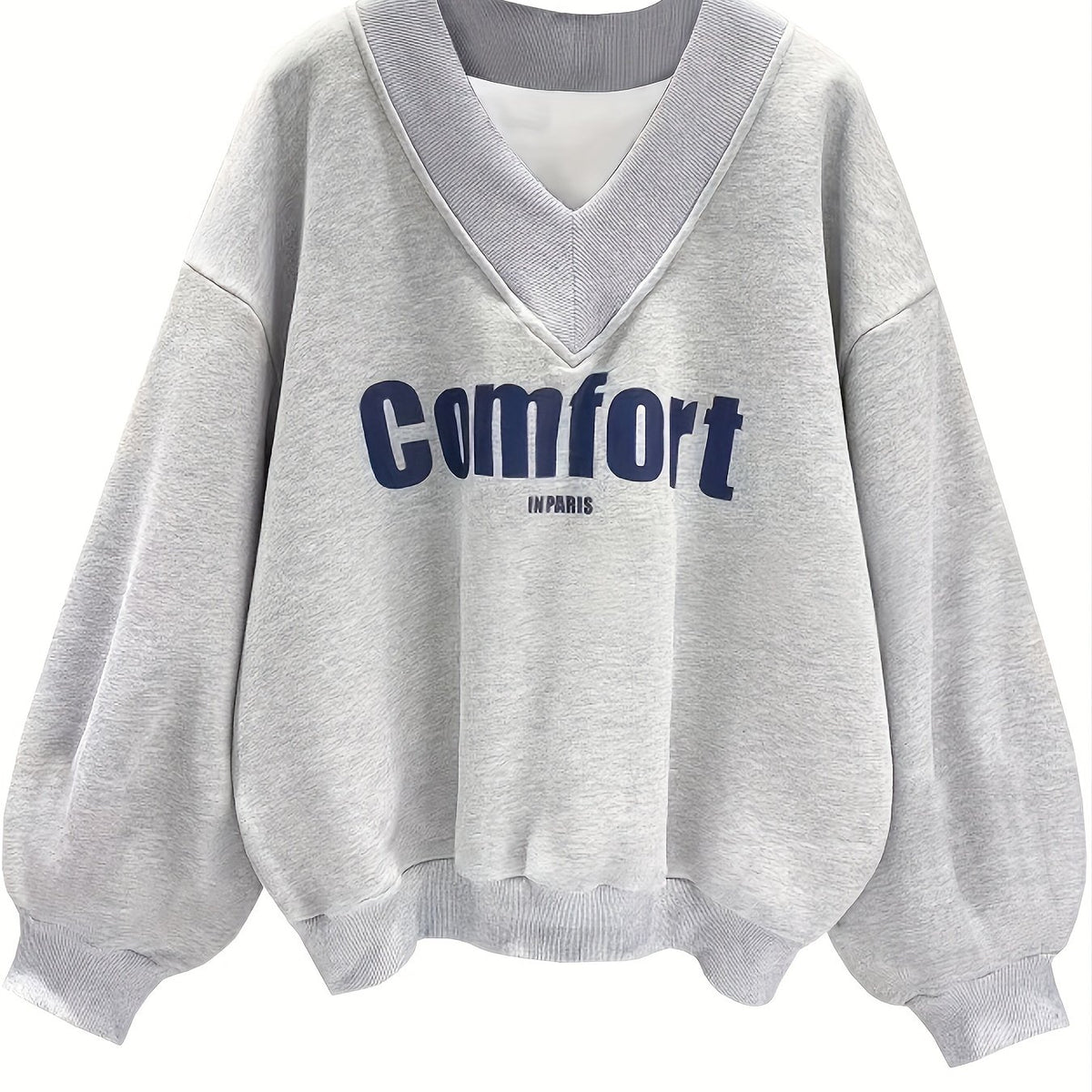 Letter Graphic Print V Neck Sweatshirt for Women