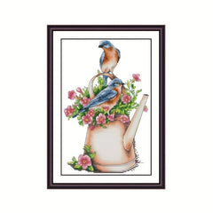 Bird and Flower Cross Stitch Kit - Cotton Embroidery Material