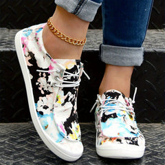 Tie Dye Canvas Low Top Lace Up Comfy Shoes Women's Flat