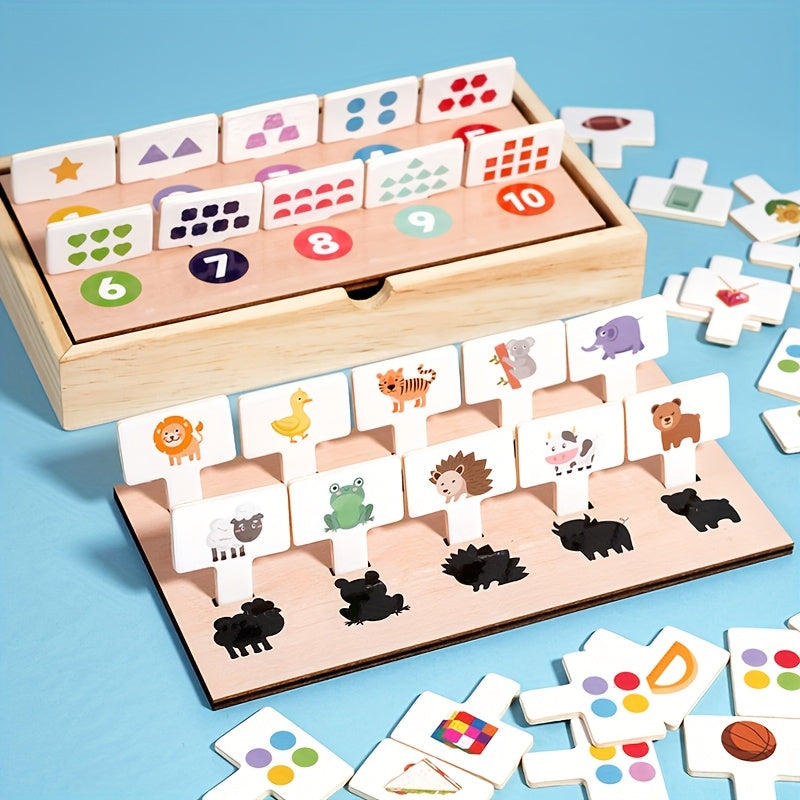 Wooden Recognition Box Educational Puzzle with Number Matching Shape Sorting