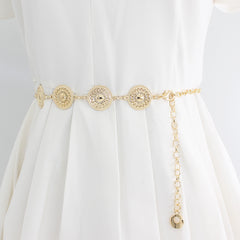 Women's Metal Chain Decoration Dress Belt Hollow Out Leaf Bead Pendant