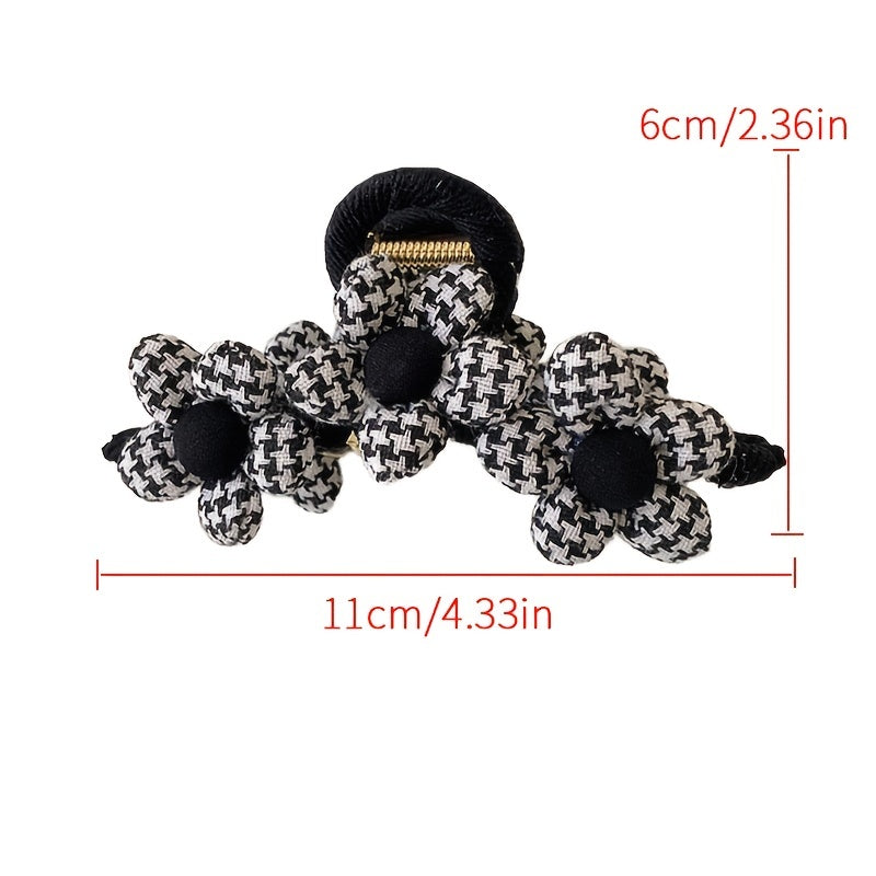 Plaid Flower Hair Clip Claw Thick Hair Accessory Gift Minimalist