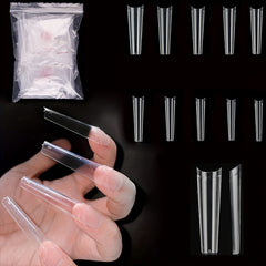 500 Pcs Long Clear Coffin Nail Tips with Case
