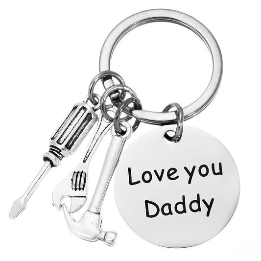 Stainless Steel Dad's Tool Keychain Screwdriver Hammer Wrench Gift