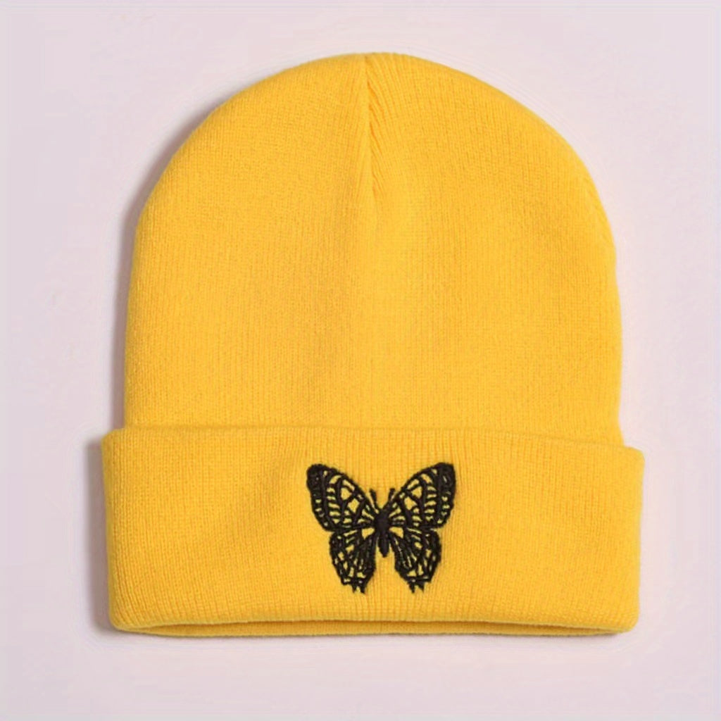 Butterfly Embroidery Knitted Hat Ski Outdoor Warm Hat