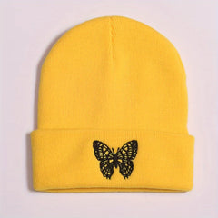 Butterfly Embroidery Knitted Hat Ski Outdoor Warm Hat