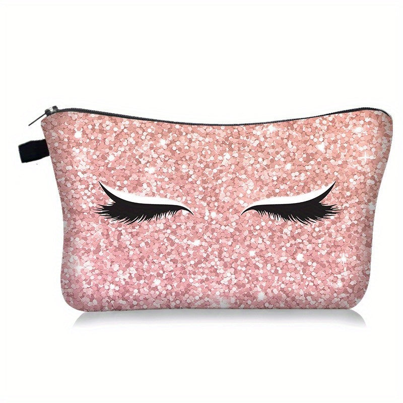 Eyelash Printed Makeup Brush Bag For Purse Pink Cosmetic Bag