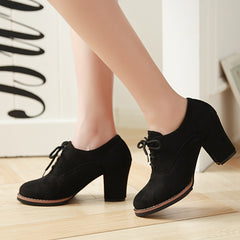 Women's Platform Chunky High Heels Micro Suede Lace Up Short Boots