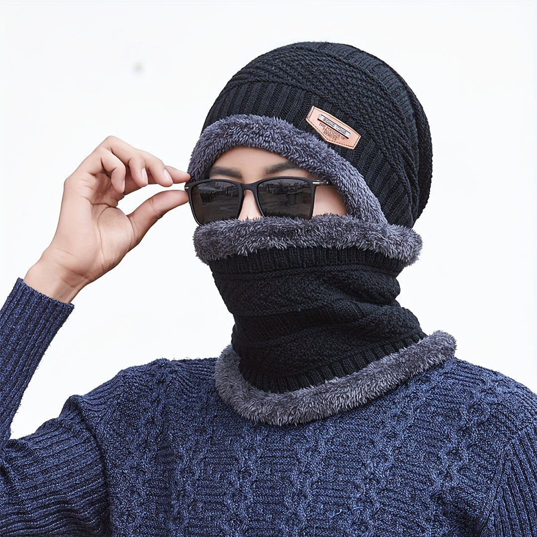Velvet Winter Beanie Hat & Scarf Set for Men & Women