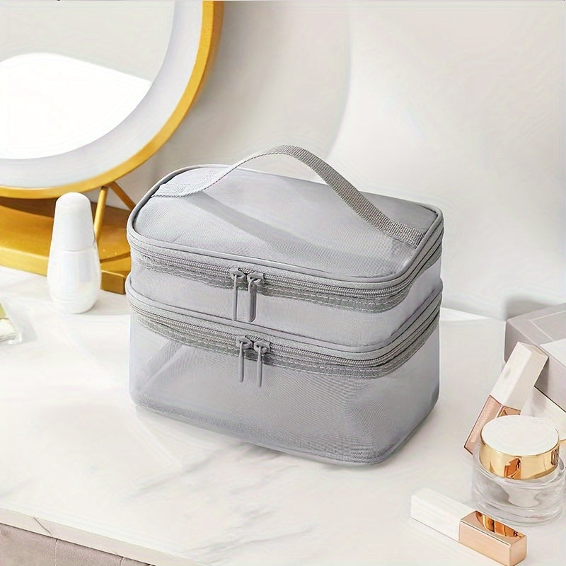 Mesh Transparent Toiletry Bag Portable Handheld Cosmetic Storage Bag