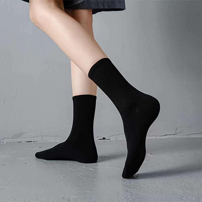 4 Pairs Classic Socks Casual & Comfy Solid Women's Stockings