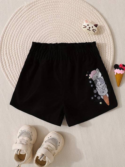 Toddler Girls Ice Cream Cat Graphic Elastic Waist Casual Sports Track Shorts