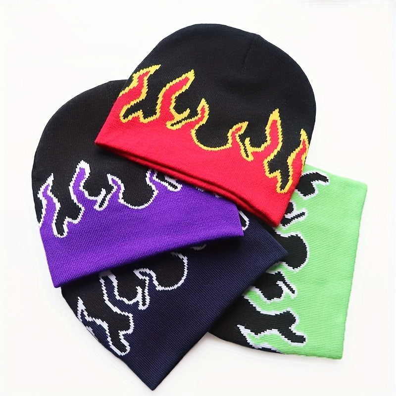 Y2K Flame Star Jacquard Beanie Hip Hop Knitted Warm Hat