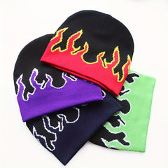 Y2K Flame Star Jacquard Beanie Hip Hop Knitted Warm Hat