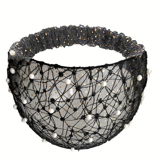 Vintage Boho Bandana Headband with Faux Pearl Stretch