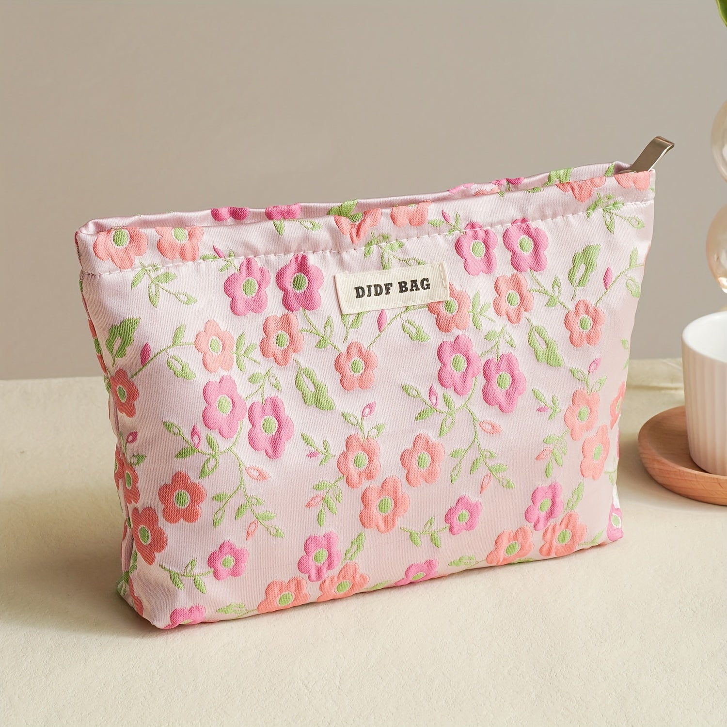 Women's Large Capacity Flowers Cosmetic Bag Portable Canvas Storage Bag