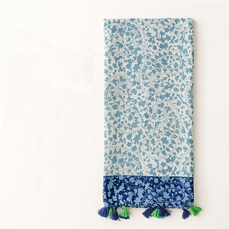 Women Floral Tassel Scarf Printed Hijab Shawl Lightweight Scarf