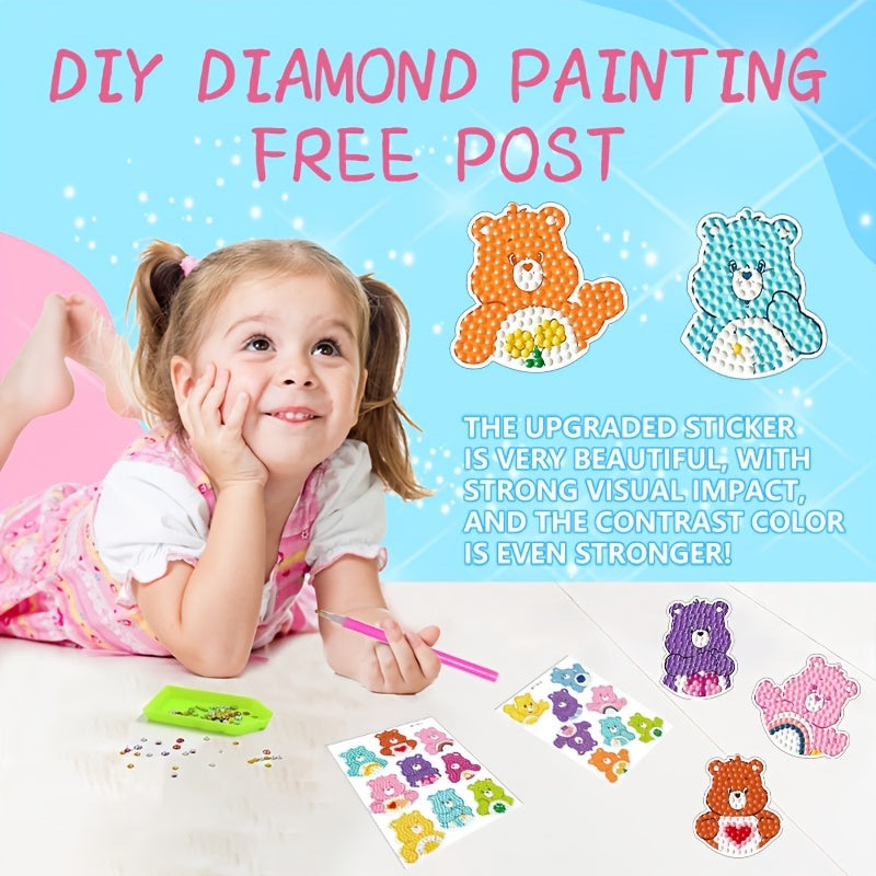 17pc DIY Diamond Painting Stickers Animals Bear Art Craft Teen Accessory