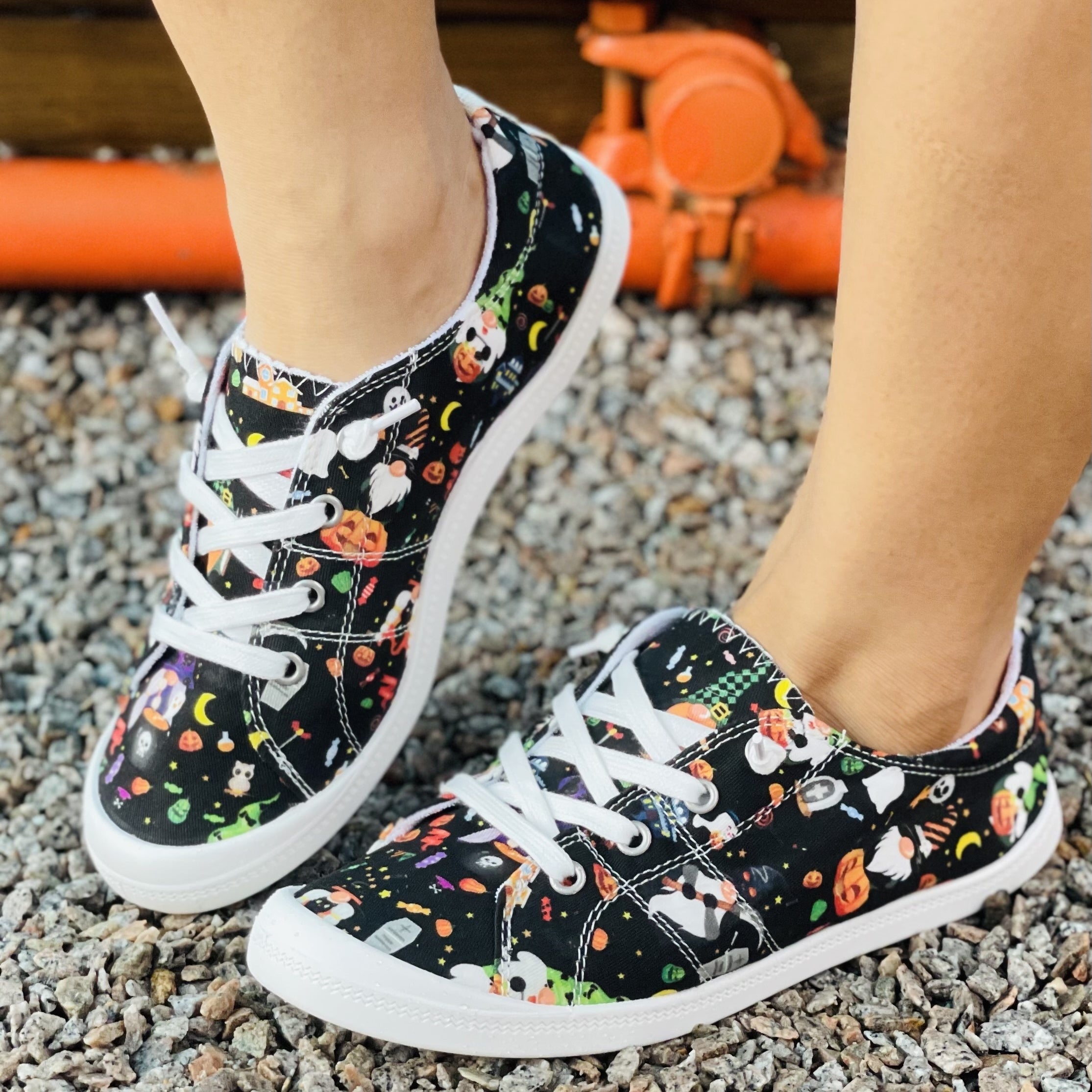 Colorful Skull Printed Low Toe Flat Canvas Shoes Halloween Daily Shoes