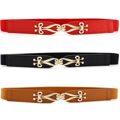 Geometric Flower Buckle Belt Elastic Thin Waistband Vintage Women Coat Belts