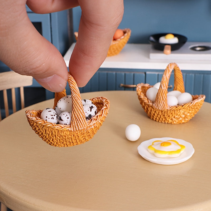 Dollhouse Miniature Chicken Egg Basket for Kitchen Scene Model