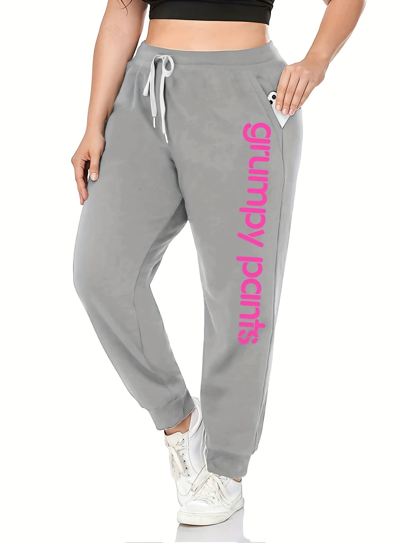  Letter Print Drawstring High Rise Sweatpants Women's Plus