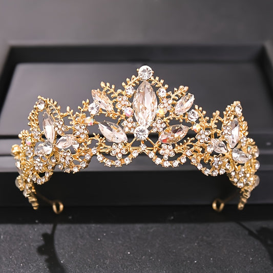Golden Rhinestone Tiara for Bride - Birthday Princess Crown
