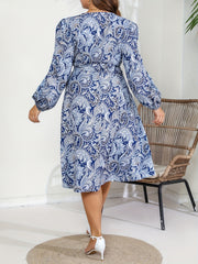  Paisley Print Long Sleeve Midi Dress