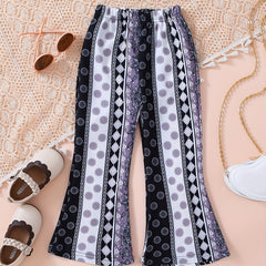 Toddler Girls Striped Polka Dot Flare Pants Elastic Waist Casual Trousers
