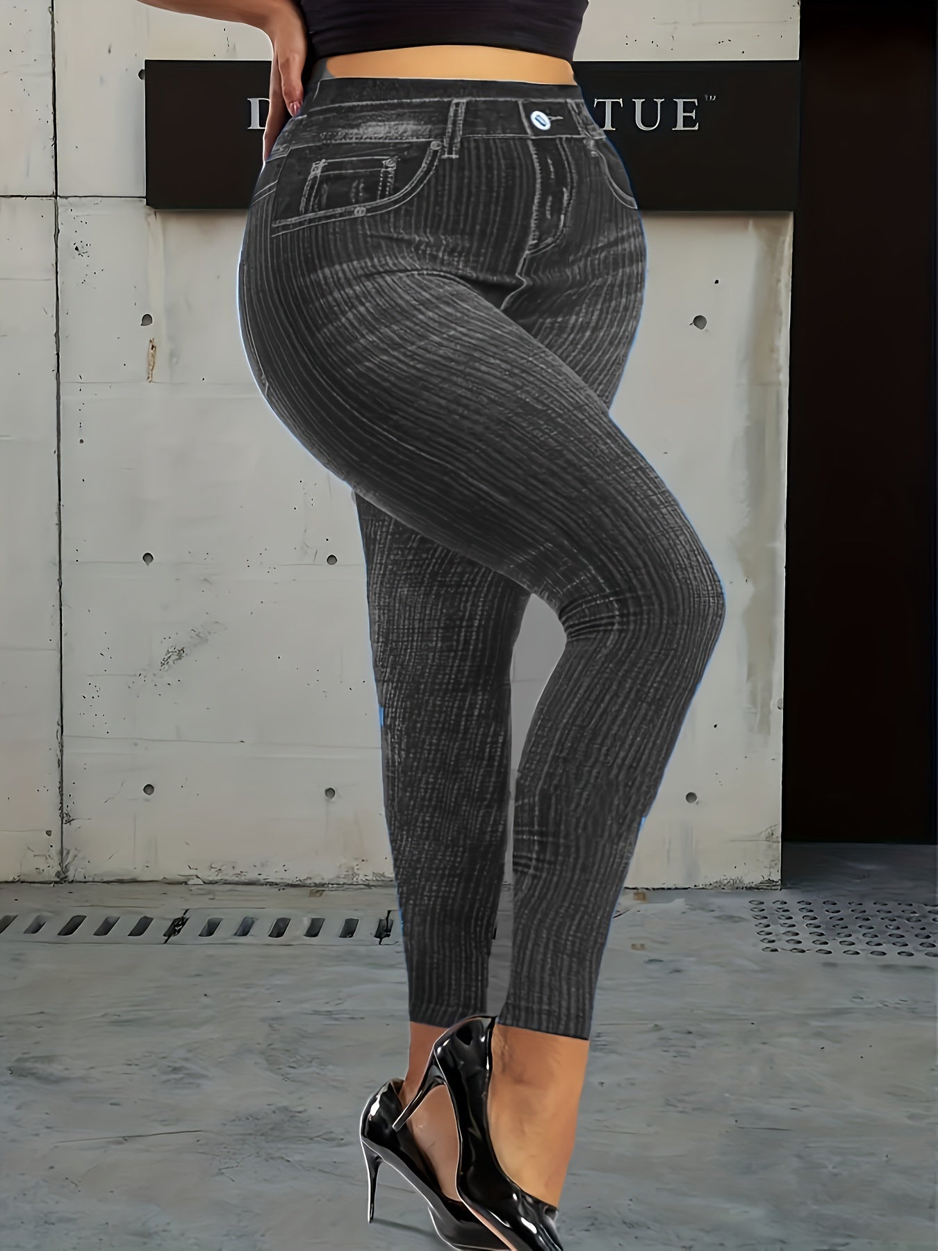  Denim Print High Rise Leggings