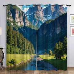 Mountain Grassland Coniferous Forest Curtain Tapestry for Home Decor