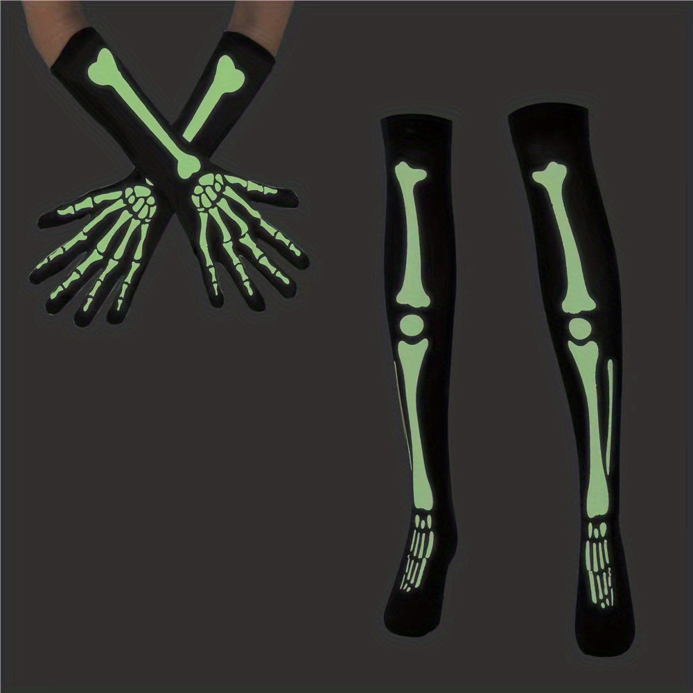 Halloween Skeleton Gloves Luminous Stockings Prom Party Costumes