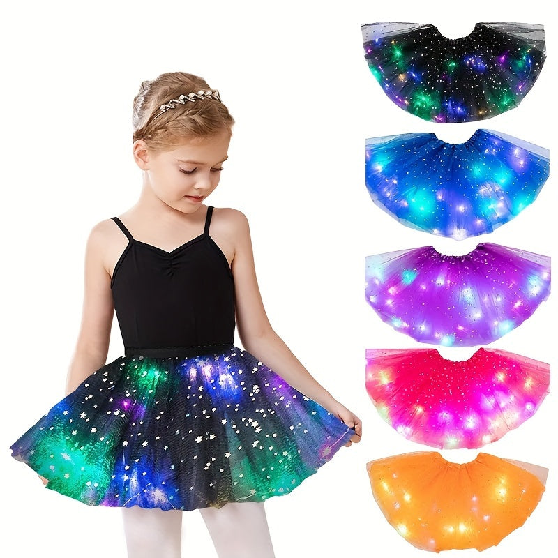 Light Up Skirt Stars Sequins Ballet Dance Layered Dress Party Luminous Skirt