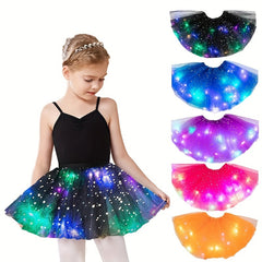 Light Up Skirt Stars Sequins Ballet Dance Layered Dress Party Luminous Skirt