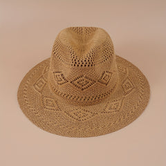 Vintage Hollow Crochet Straw Hat Women Fedora Cap Beach Hats