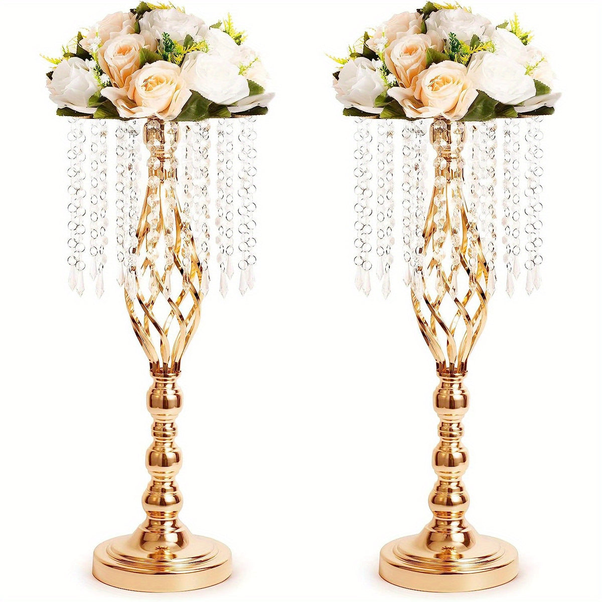 2pcs Metal Flower Vases Crystal Stand Wedding Centerpieces Tables Party Decor