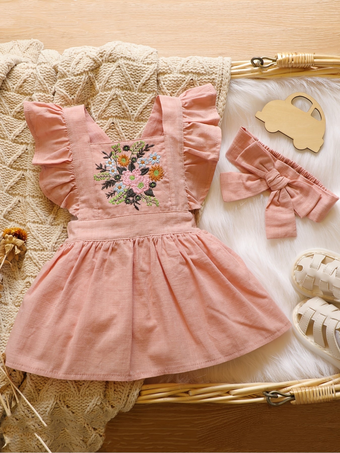Floral Embroidery Baby Girl Dress Set