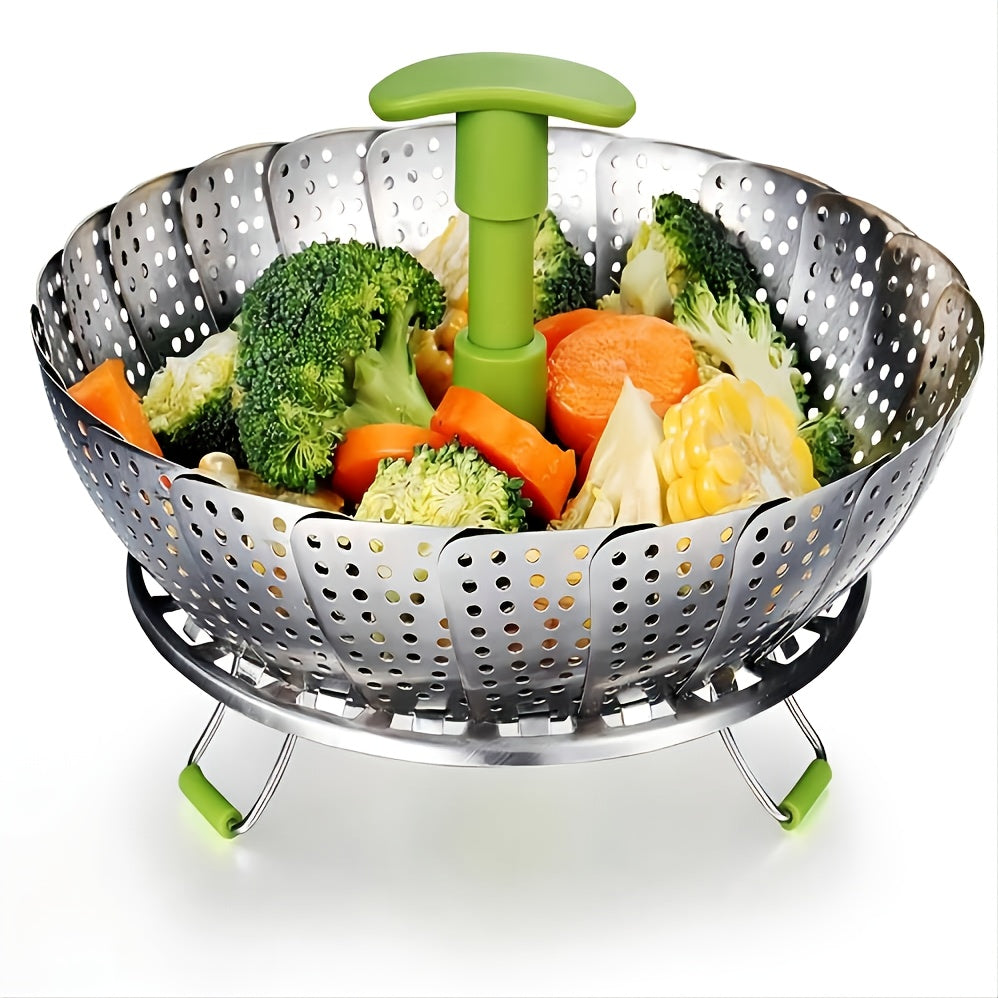 Foldable Stainless Steel Vegetable Steamer Basket - Easy Vegetable Steaming